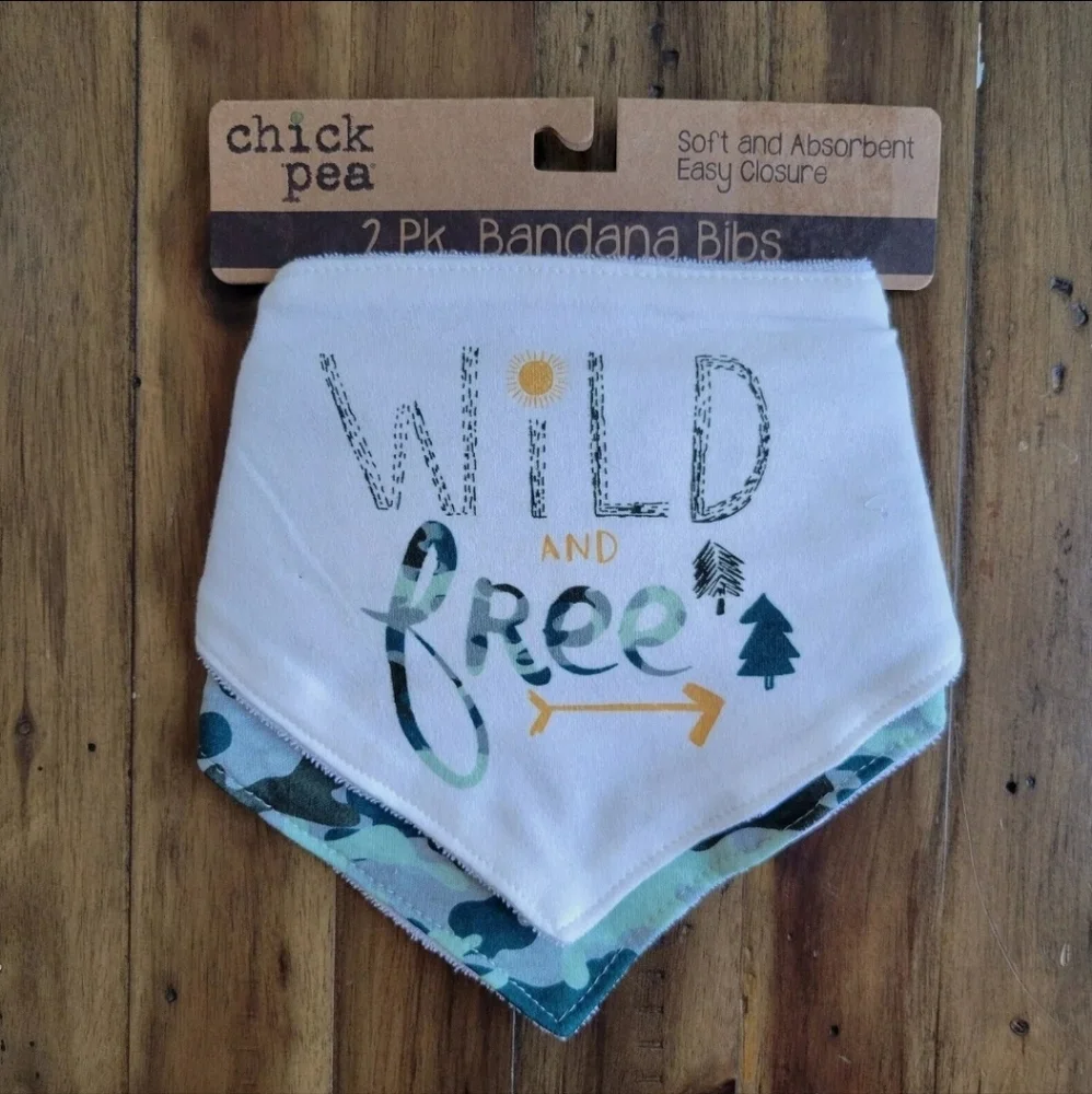 NEW CHICK PEA Boys 2 Pack Green Camo Bibs Bandana 